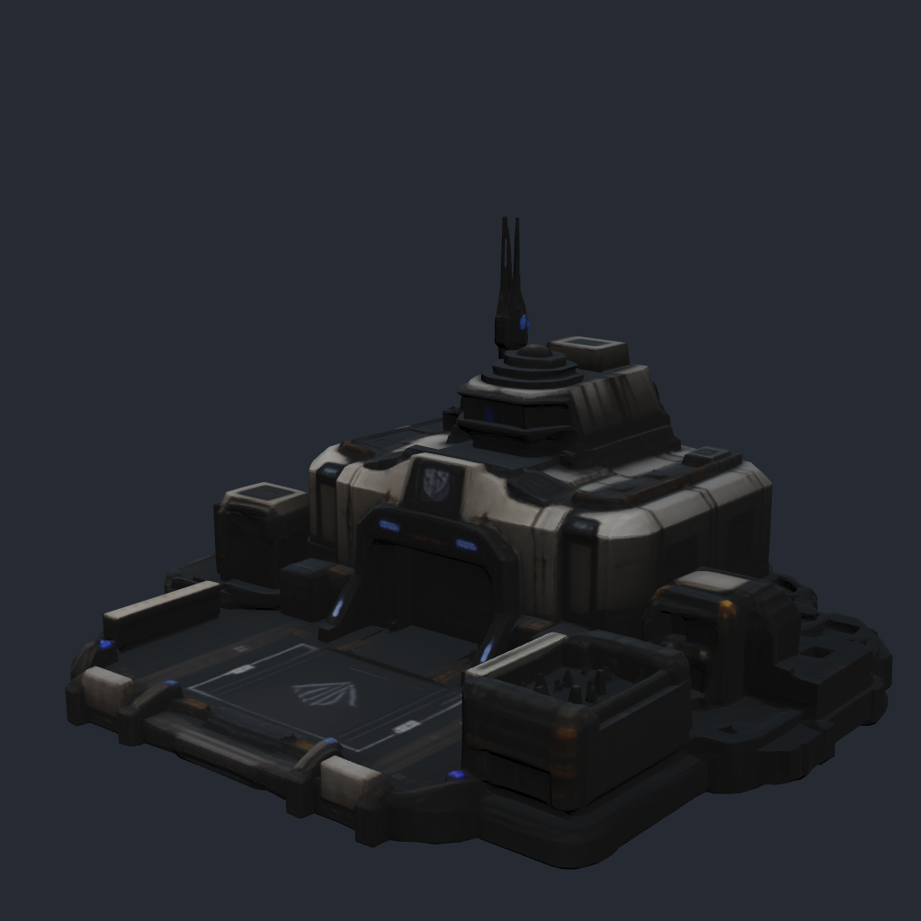 Rendered concept model of a Terran barracks, the infantry training building