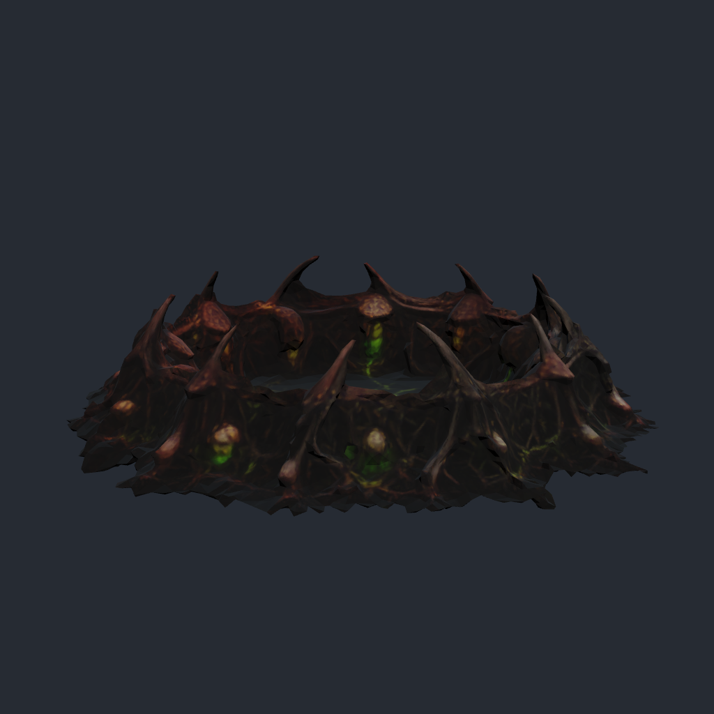 Rendered concept model of Mycelith Brood's Biomass Pit, a sunken basin that extracts and stores biomass
