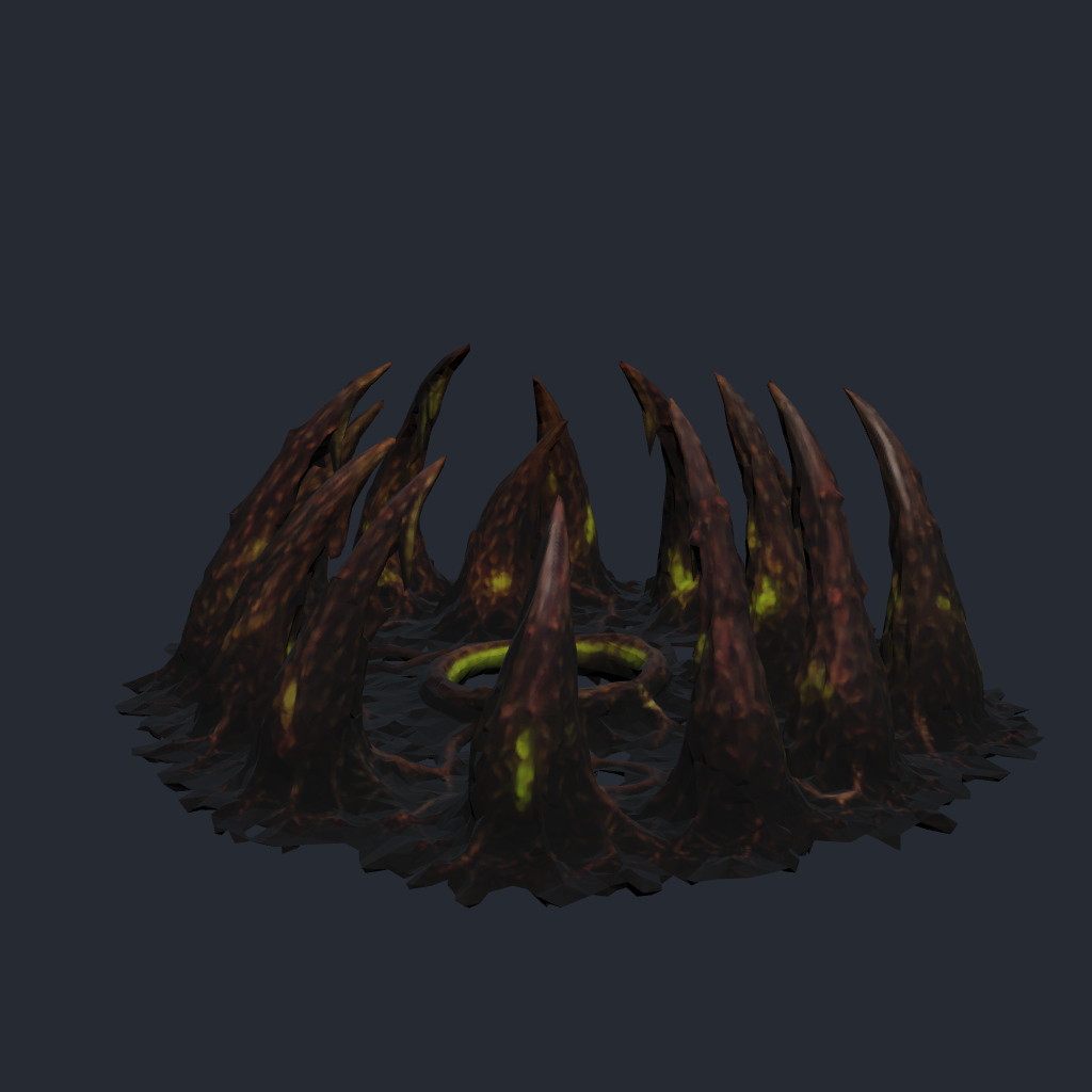 Rendered concept model of Mycelith Brood's Defense Spines, a ring of jagged poisoned barriers
