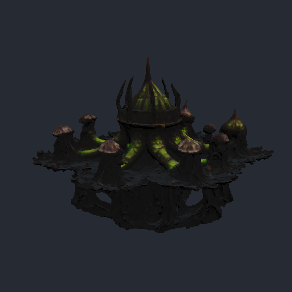 Rendered concept model of Mycelith Brood's Mycelial Relay, a network hub linking hives together