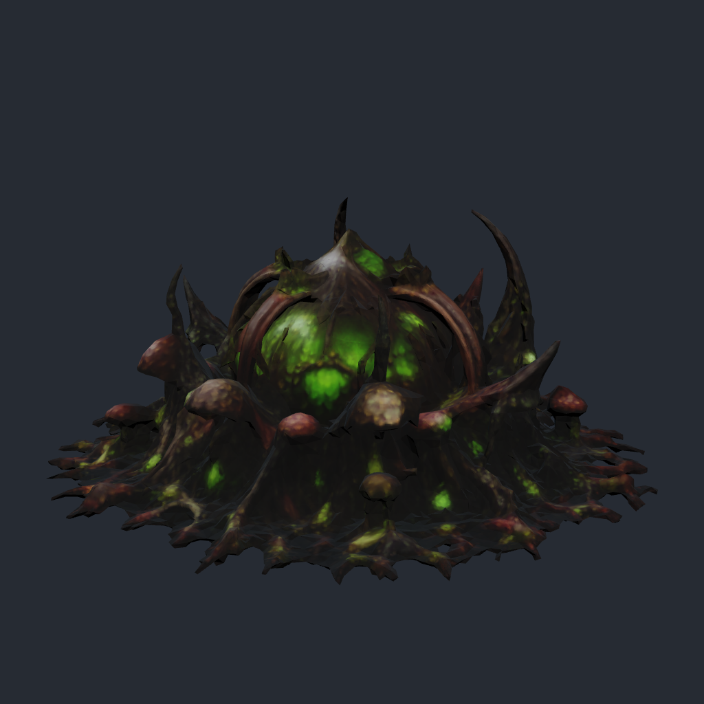 Rendered concept model of Mycelith Brood's Spore Nest, an early spore-producing structure