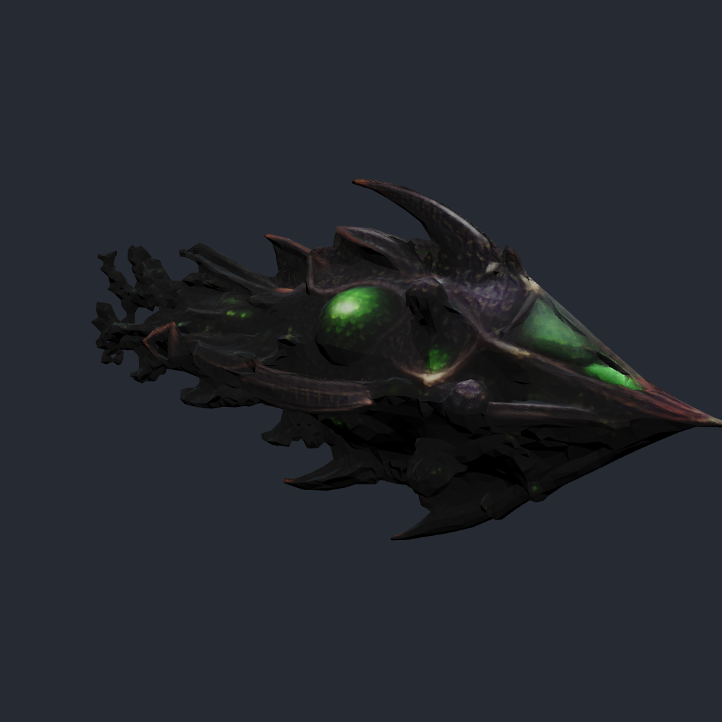 Rendered concept model of Mycelith Brood's Stinger Skirmisher, a light fast fighter ship