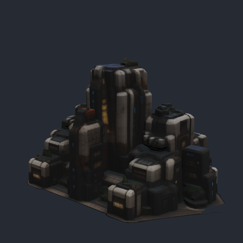 Rendered concept model of a Terran city block, civilian residential towers