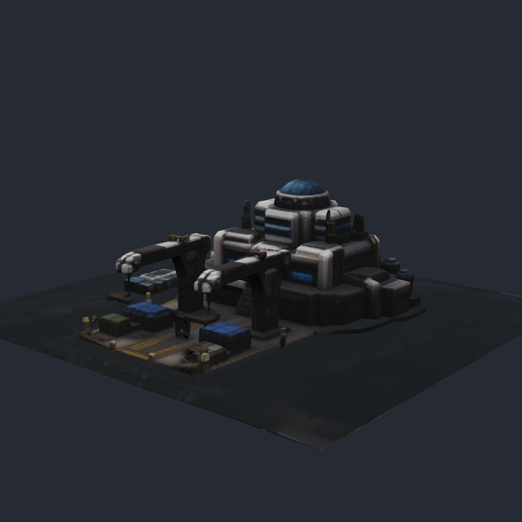 Rendered concept model of a Terran coastal cargo port built over water