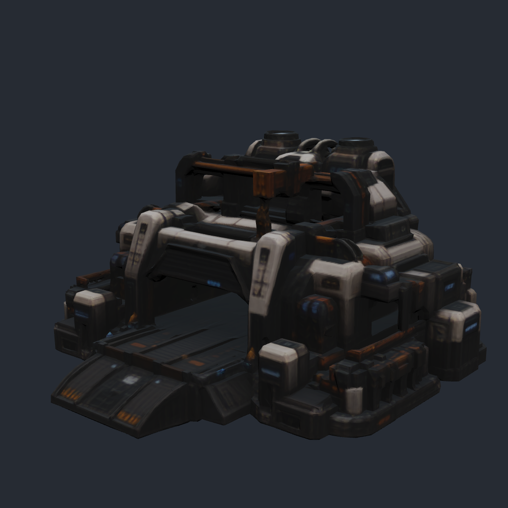Rendered concept model of a Terran factory, the ground vehicle production building