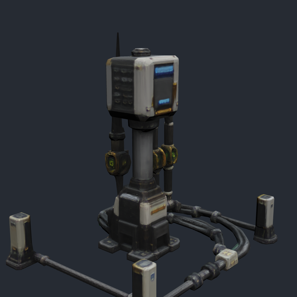 Rendered concept model of a Terran farm field irrigation control post