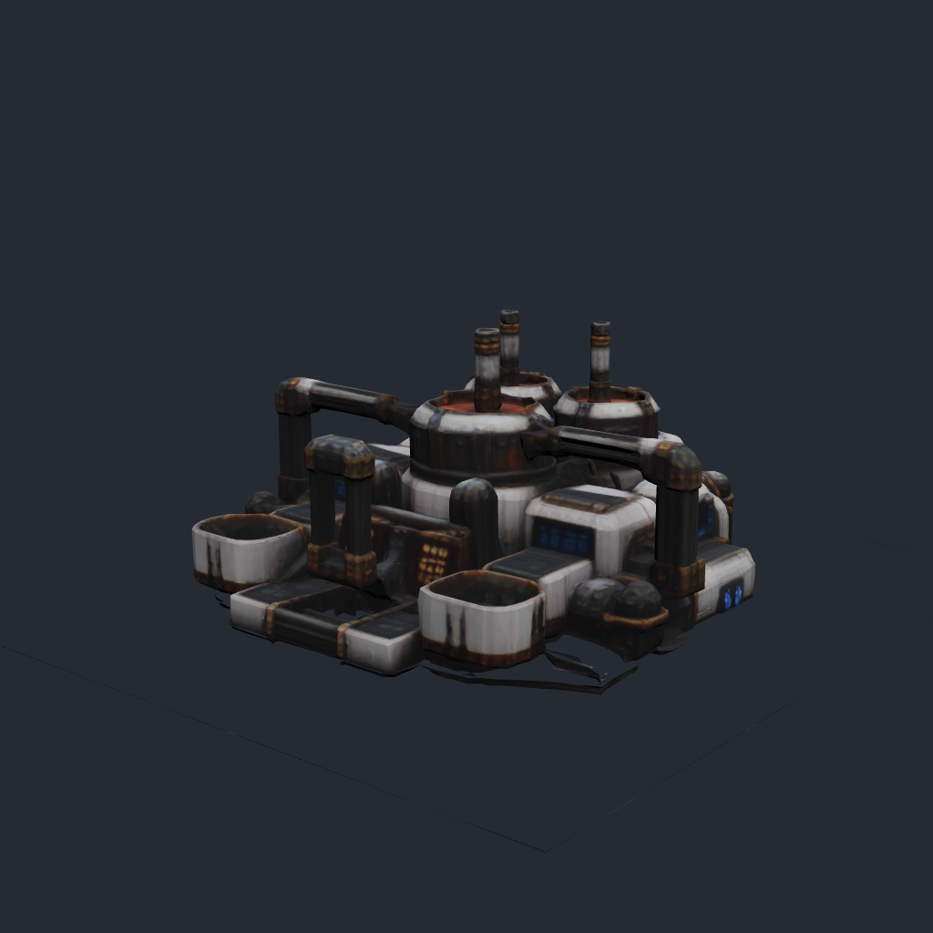 Rendered concept model of a Terran copper refinery, an ore smelting and processing facility