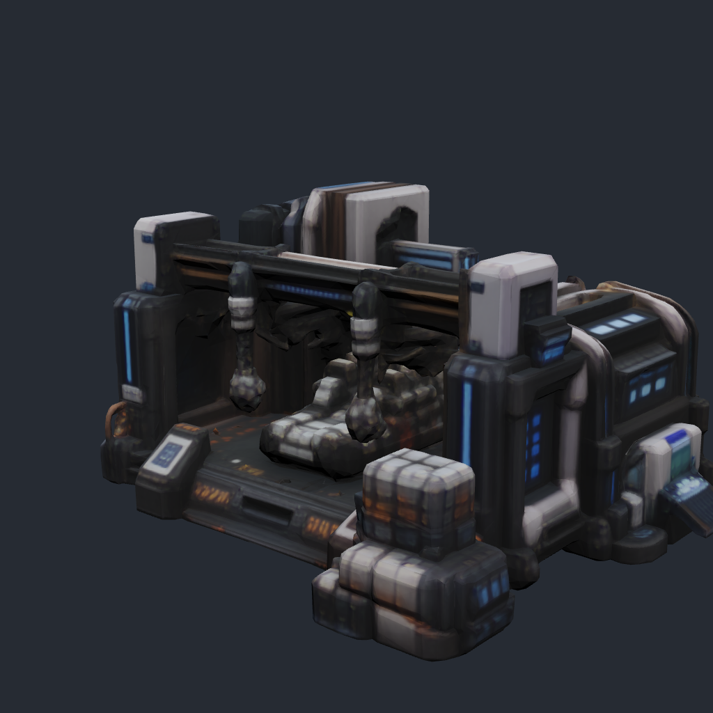 Rendered concept model of a Terran vehicle repair yard