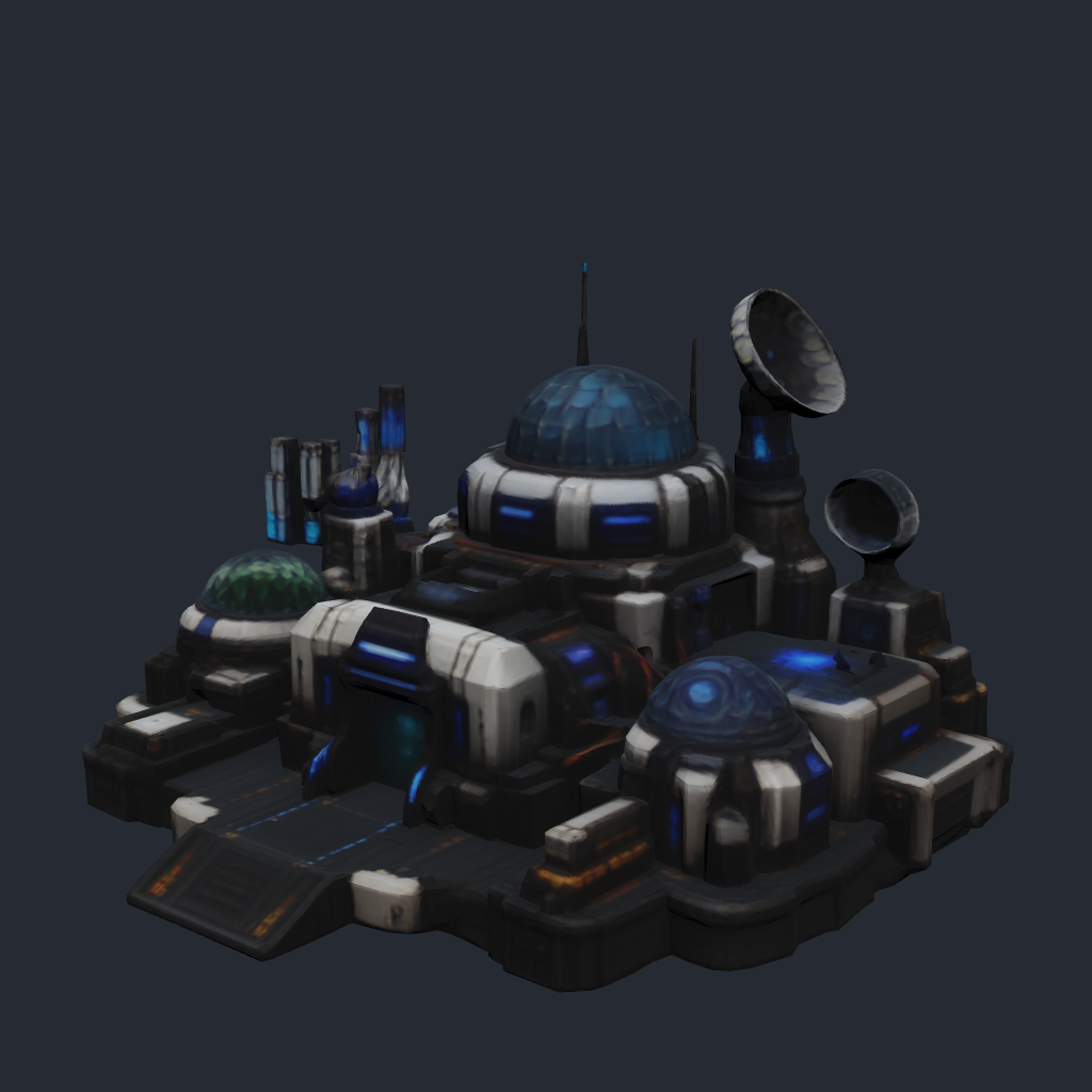 Rendered concept model of a Terran research district, a cluster of laboratory domes