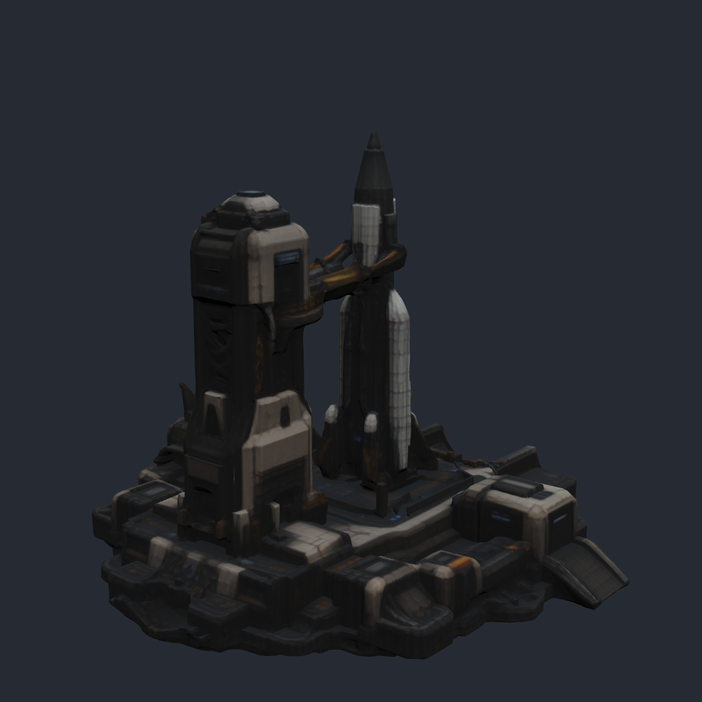 Rendered concept model of a Terran rocket facility, the orbital launch complex