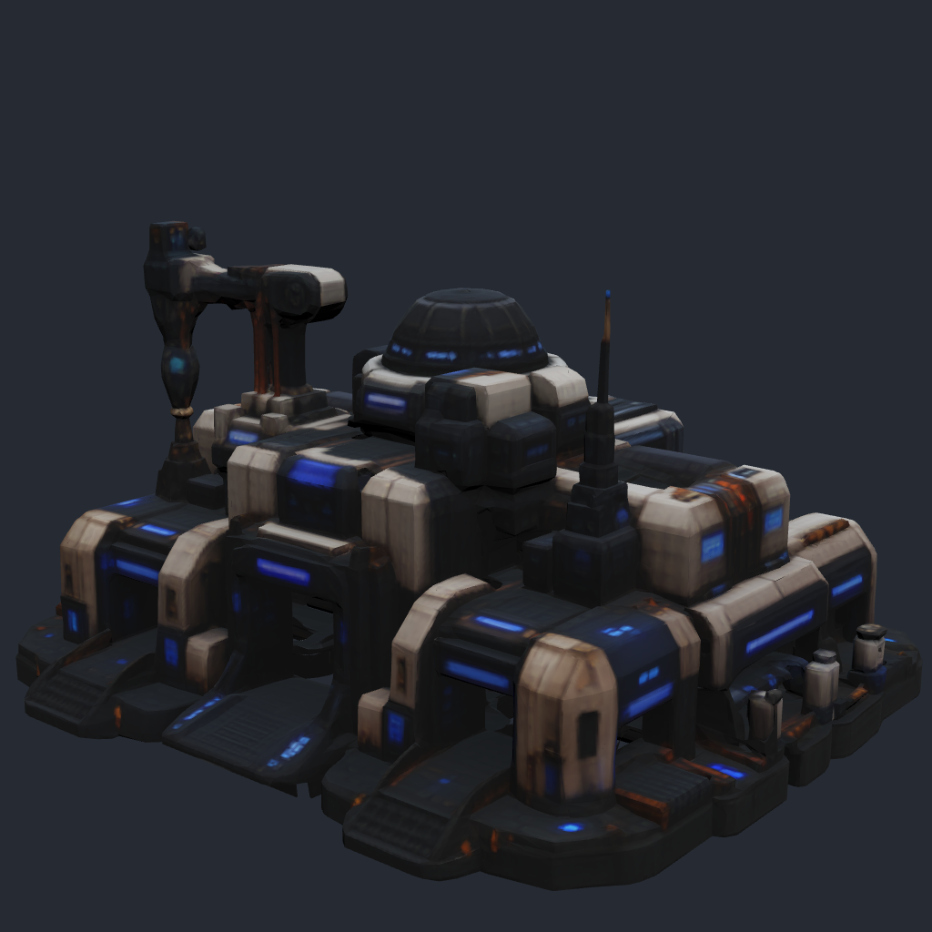 Rendered concept model of a Terran rover bay with vehicle repair bays