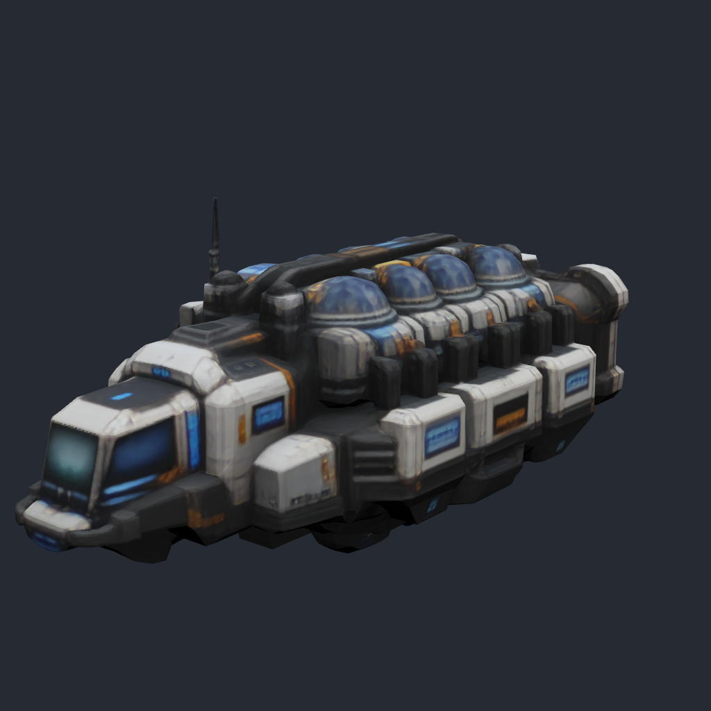 Rendered concept model of a Terran 3-satellite transport spacecraft